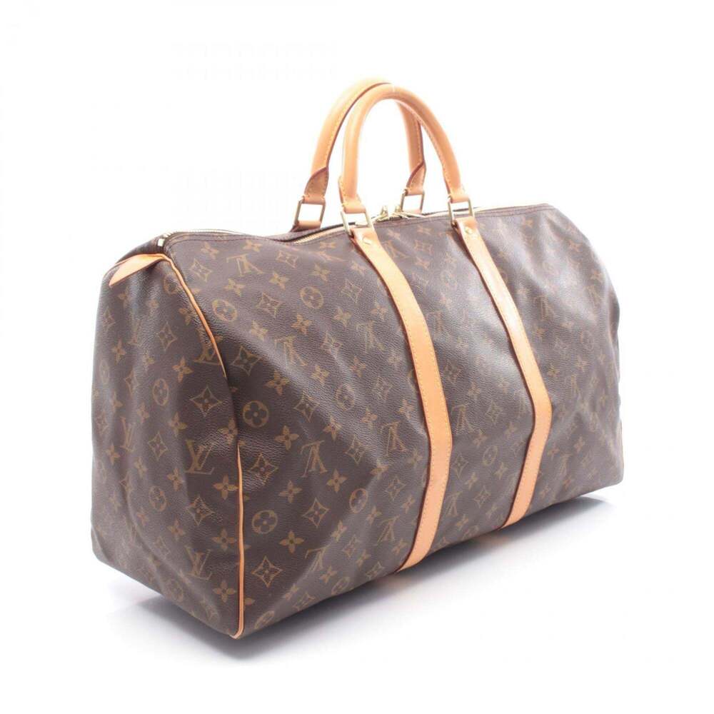 LOUIS VUITTON Authentic Brown Monogram Leather Keepall 50 Boston Bag - Picture 2 of 8